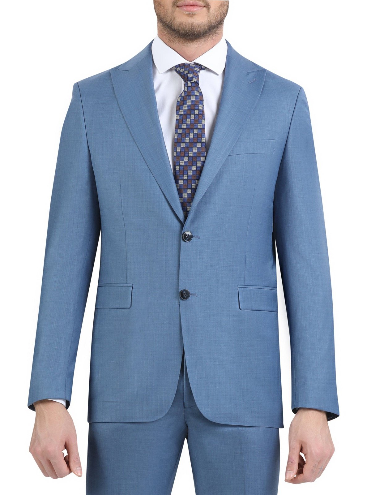 Di'nucci SUITS Di'nucci Light Blue Stepweave Peak Lapel Wool Suit