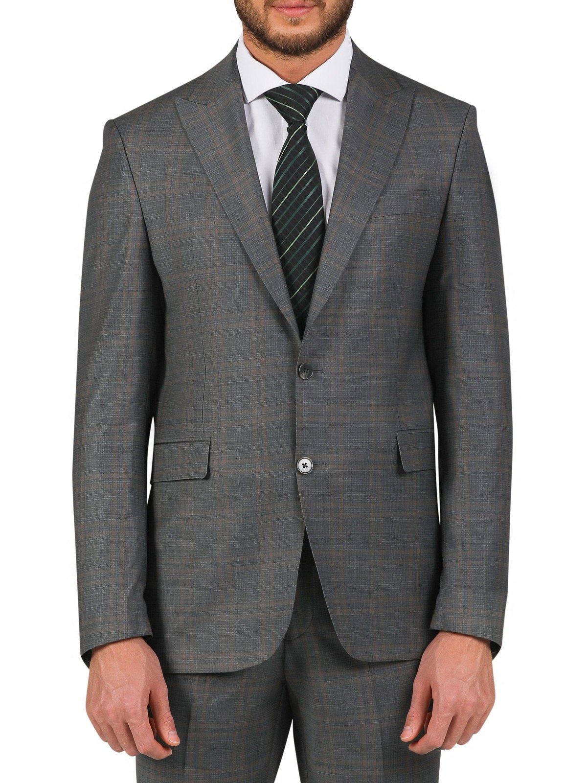 Di'nucci SUITS Di'nucci Light Gray With Brown Windowpane Peak Lapel Wool Suit