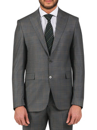 Thumbnail for Di'nucci SUITS Di'nucci Light Gray With Brown Windowpane Peak Lapel Wool Suit