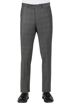 Di'nucci SUITS Di'nucci Light Gray With Brown Windowpane Peak Lapel Wool Suit