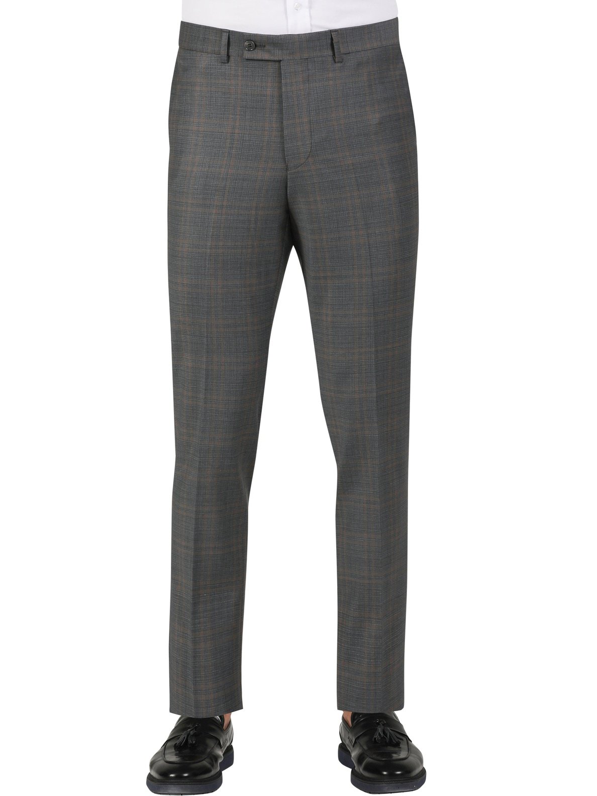 Di'nucci SUITS Di'nucci Light Gray With Brown Windowpane Peak Lapel Wool Suit