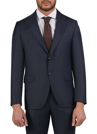 Di'nucci SUITS Di'nucci Navy With Blue Stripe Peak Lapel Wool Suit