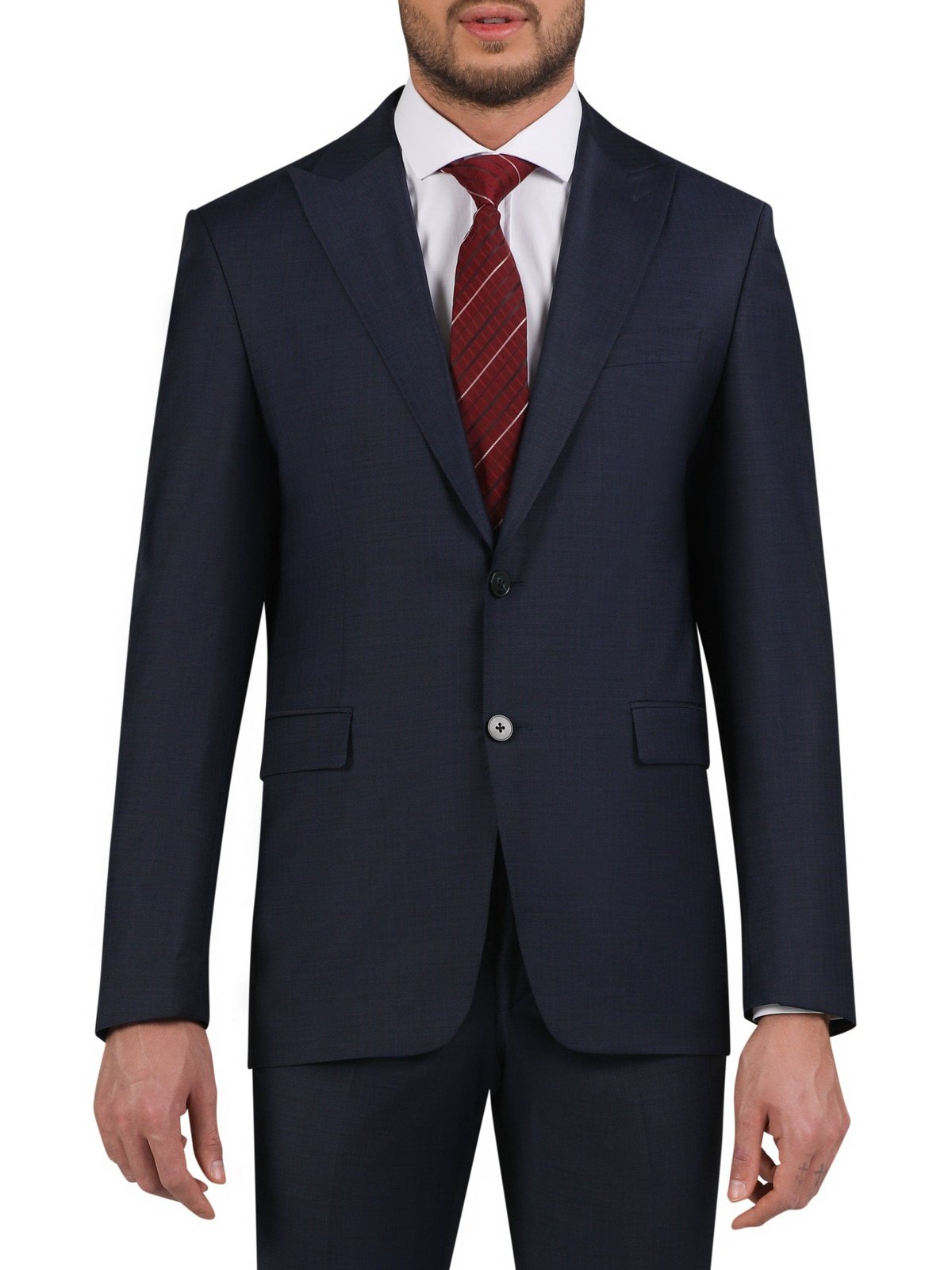 Di'nucci SUITS Di'nucci Navy With Brown Windowpane Peak Lapel Wool Suit