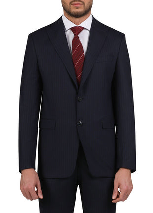 Di'nucci SUITS Di'nucci Navy With Burgundy Stripe Peak Lapel Wool Suit