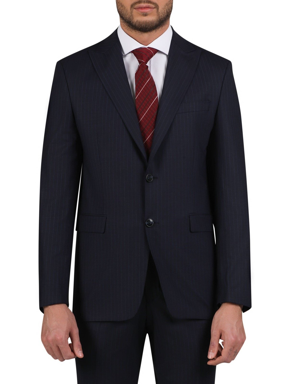 Di&#39;nucci SUITS Di&#39;nucci Navy With Burgundy Stripe Peak Lapel Wool Suit