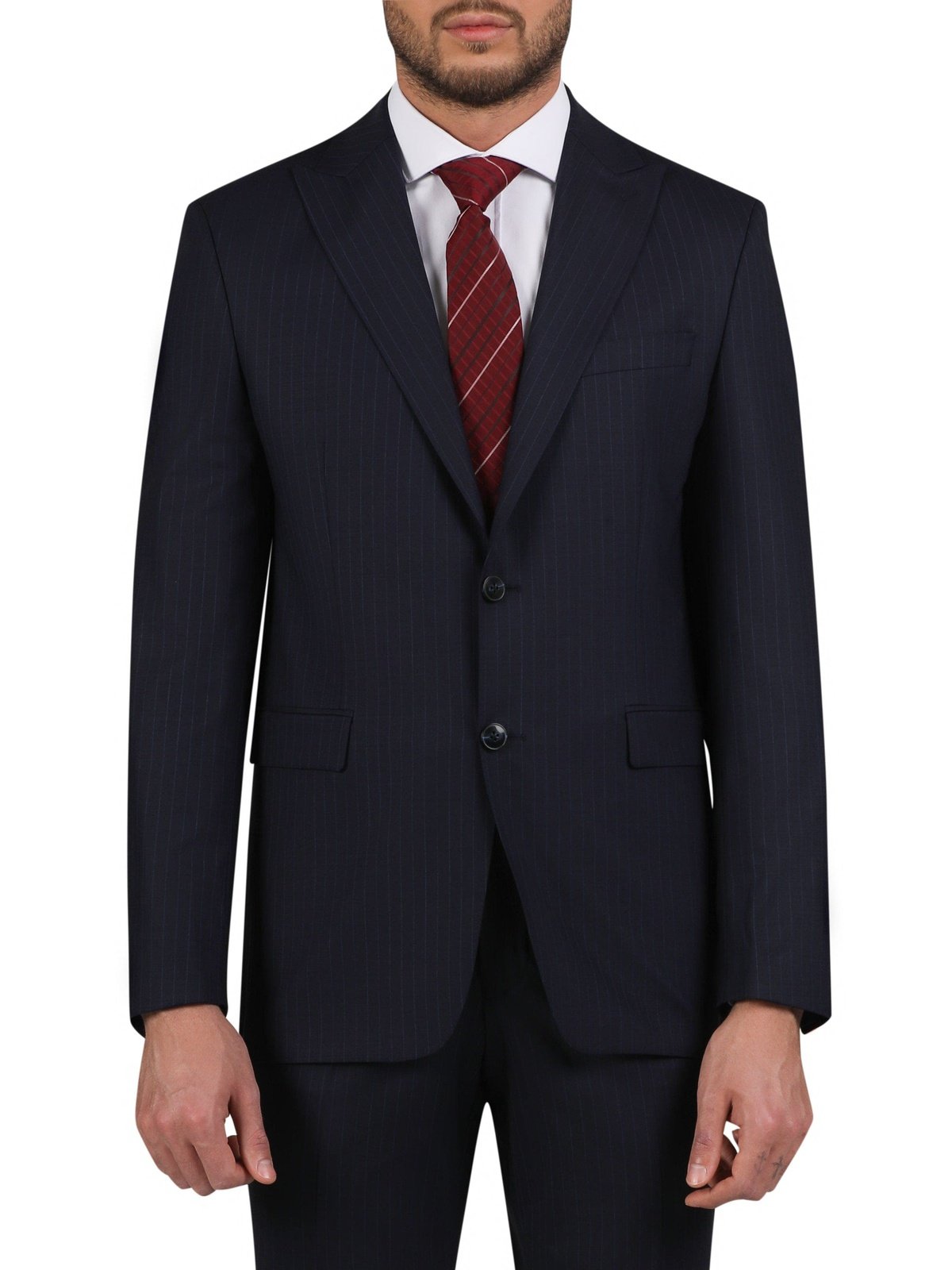 Di'nucci SUITS Di'nucci Navy With Burgundy Stripe Peak Lapel Wool Suit