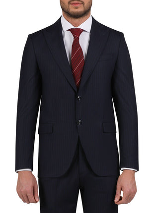 Di'nucci SUITS Di'nucci Navy With Purple Pinstripe Peak Lapel Wool Suit