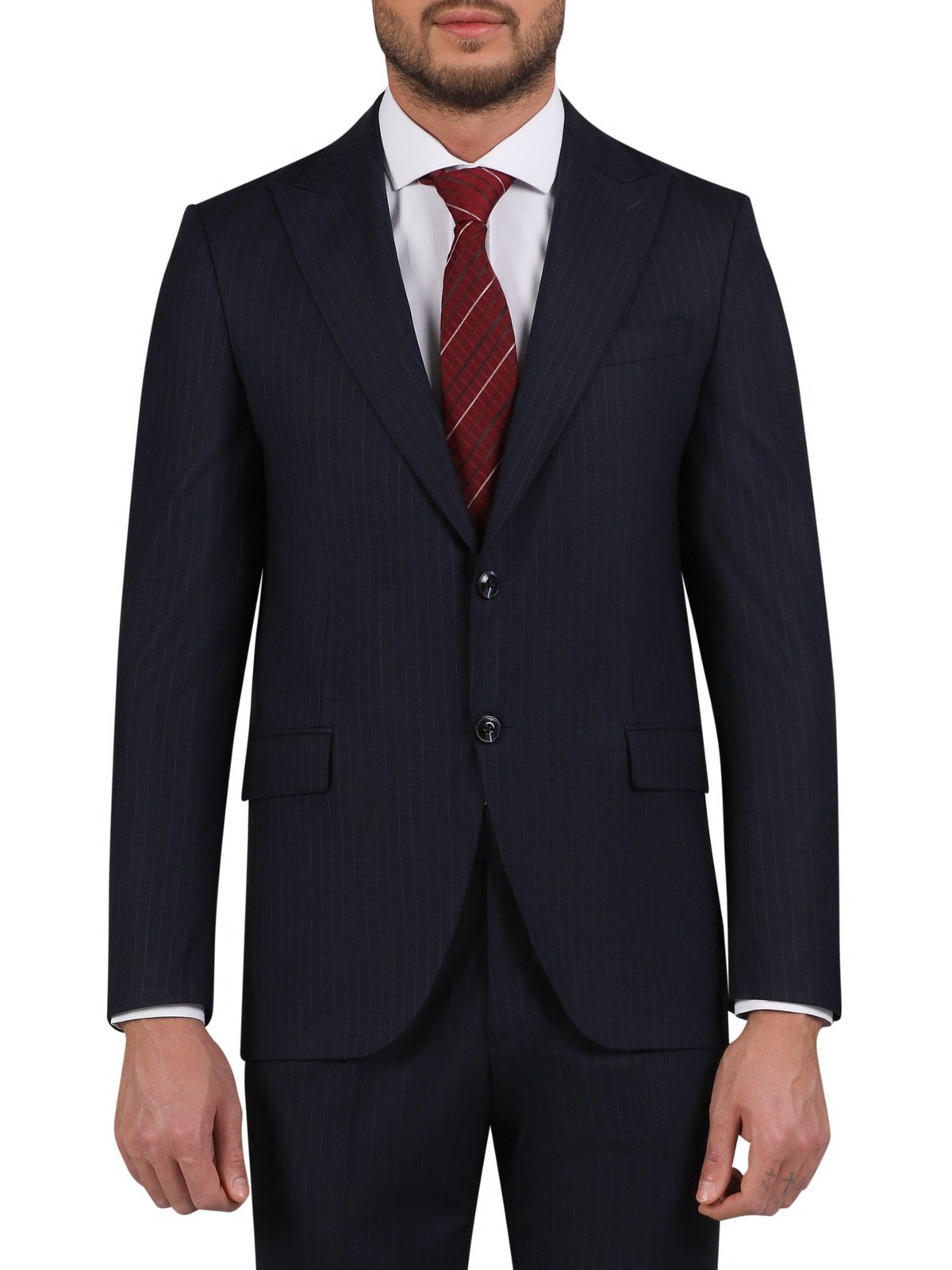 Di'nucci SUITS Di'nucci Navy With Purple Pinstripe Peak Lapel Wool Suit