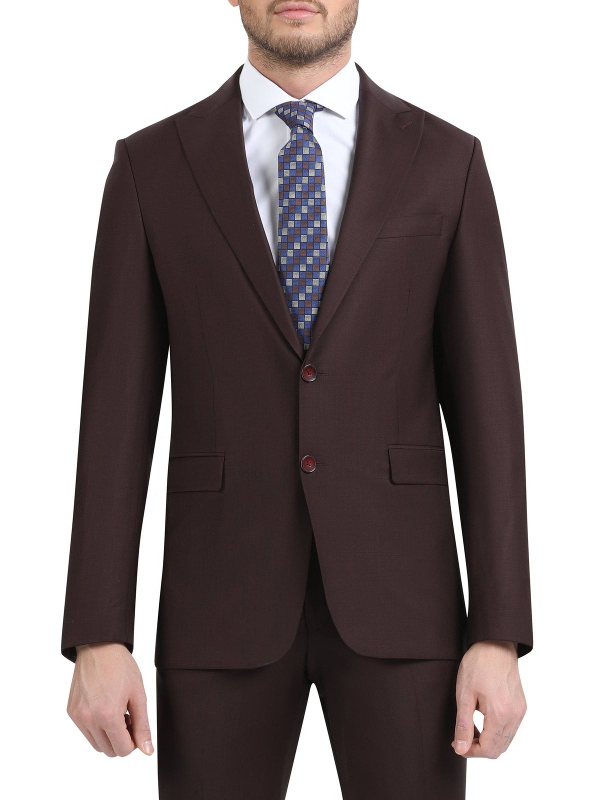 Di'nucci SUITS Di'nucci Solid Burgundy Peak Lapel Wool Suit