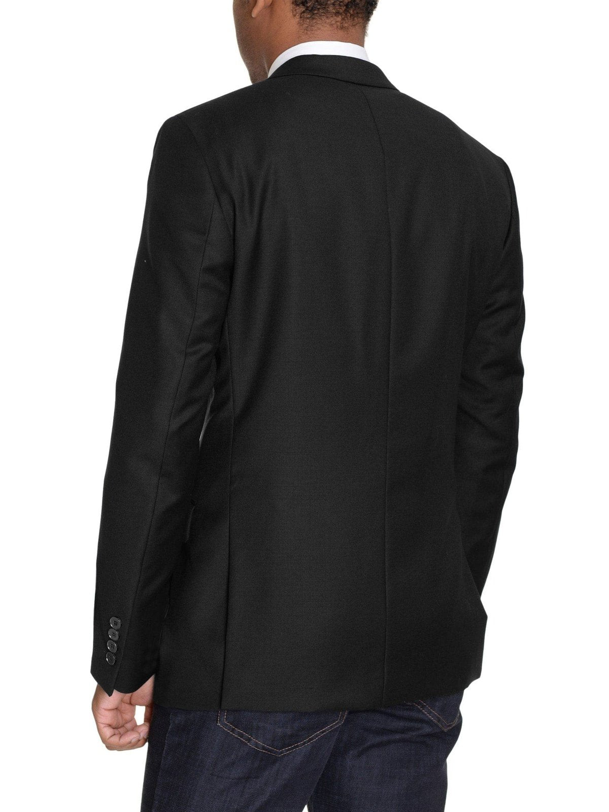 DKNY BLAZERS DKNY Regular Fit Black Two Button Wool Blend Stretch Blazer With Ticket Pocket