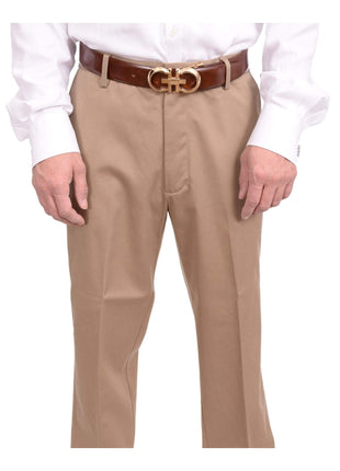 Dockers PANTS Dockers Regular Fit Solid Beige Khakis Flat Front Cotton Washable Casual Pants