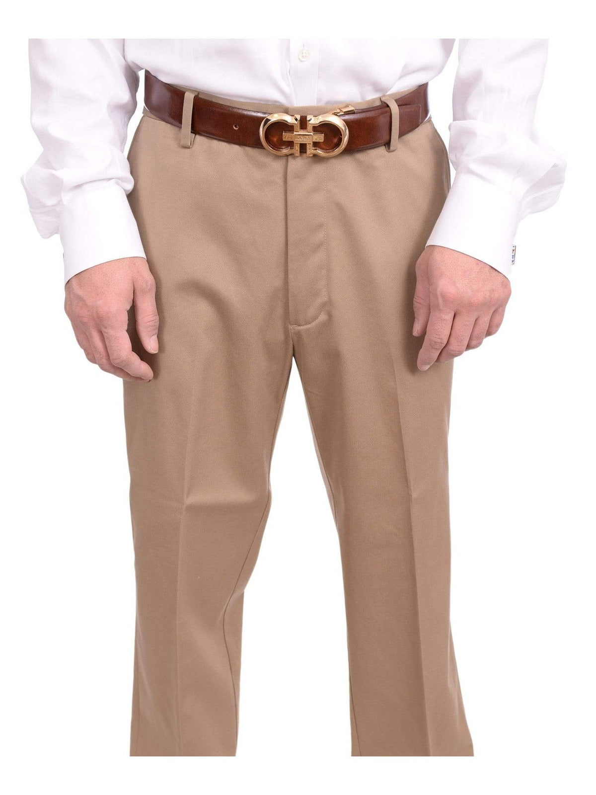 Dockers PANTS Dockers Regular Fit Solid Beige Khakis Flat Front Cotton Washable Casual Pants