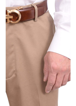 Dockers PANTS Dockers Regular Fit Solid Beige Khakis Flat Front Cotton Washable Casual Pants