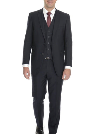 Emigre Extra Slim Fit Solid Navy Blue Three Piece Suit With Ticket Pocket - The Suit Depot