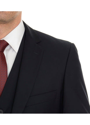 Emigre Extra Slim Fit Solid Navy Blue Three Piece Suit With Ticket Pocket - The Suit Depot