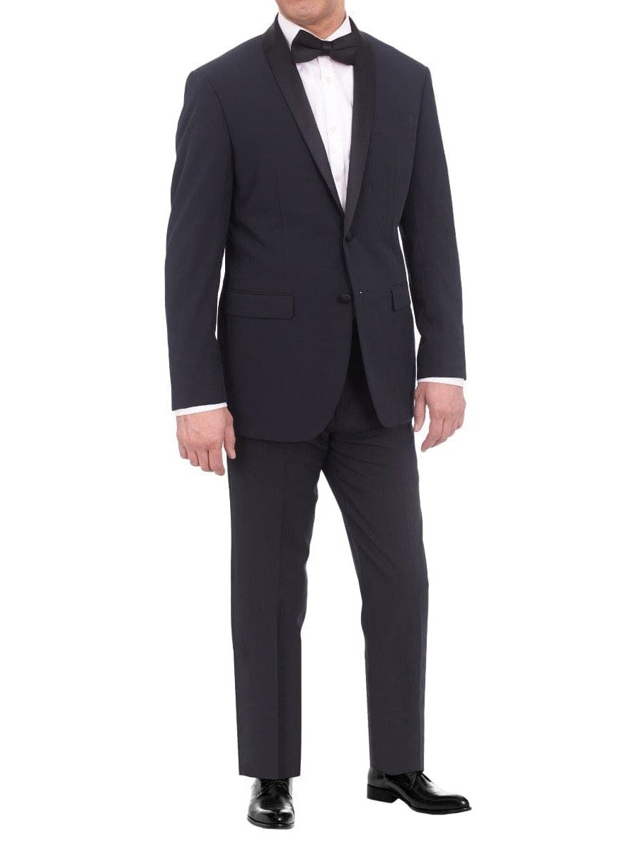 Eleganza Platinum Sale Suits Eleganza Platinum Slim Fit Navy Blue Tonal Striped Two Button Tuxedo Suit