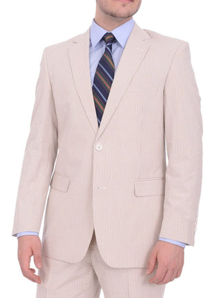 Emigre BLAZERS Emigre Classic Fit Tan & White Striped Seersucker Cotton Blazer Sportcoat