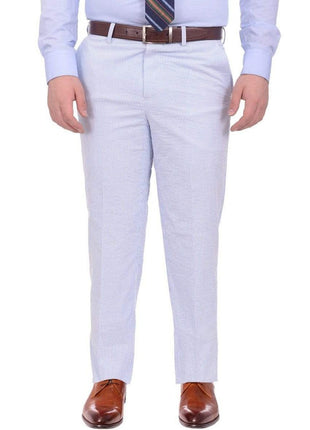 Emigre PANTS 42W Emigre Classic Fit Blue & White Seersucker Striped Flat Front Cotton Dress Pants