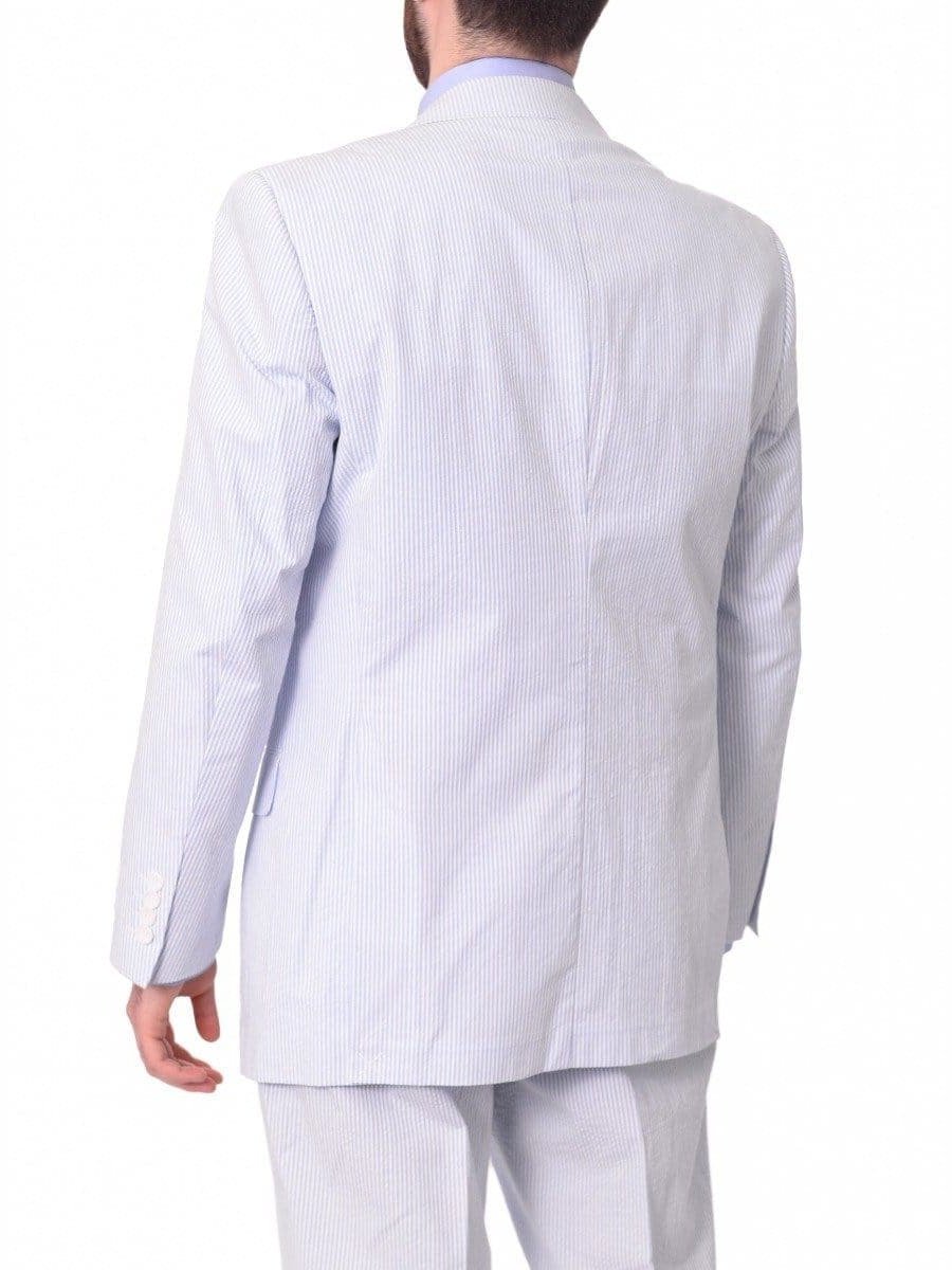 Emigre Classic Fit Blue Striped Two Button Cotton Seersucker Suit