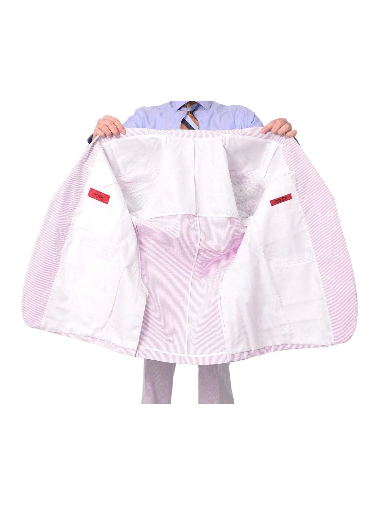 lining of pink and white striped seersucker suit jacket