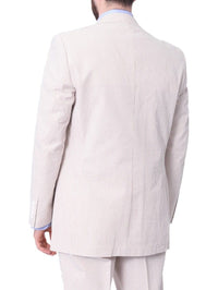 Thumbnail for back view of tan and white striped cotton seersucker suit jacket
