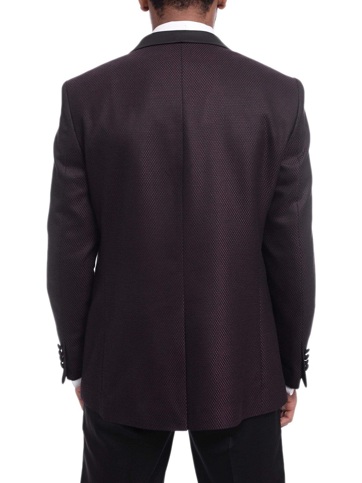 Emilio Guseppe TUXEDOS Emilio Gueseppe Slim Fit Burgundy &amp; Black Check Tuxedo Suit With Shawl Lapels
