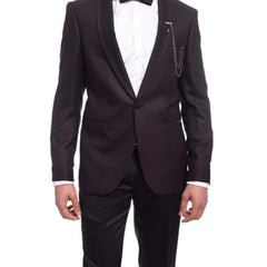 Emilio Guseppe TUXEDOS Emilio Gueseppe Slim Fit Burgundy & Black Check Tuxedo Suit With Shawl Lapels