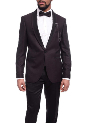 Emilio Guseppe TUXEDOS Emilio Gueseppe Slim Fit Burgundy & Black Check Tuxedo Suit With Shawl Lapels