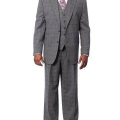 Extrema Extrema Mens Gray Check Wool Blend 3 Piece Vested Regular Fit Suit