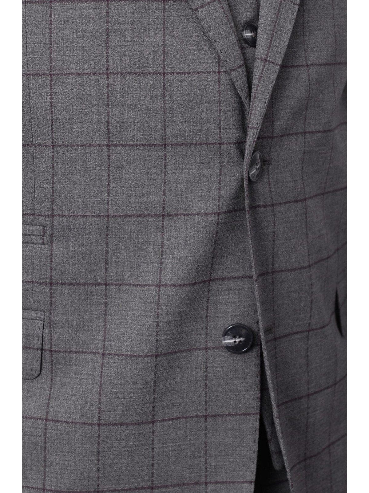 Extrema Extrema Mens Gray Check Wool Blend 3 Piece Vested Regular Fit Suit