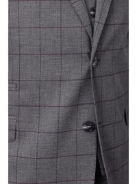 Thumbnail for Extrema Extrema Mens Gray Check Wool Blend 3 Piece Vested Regular Fit Suit