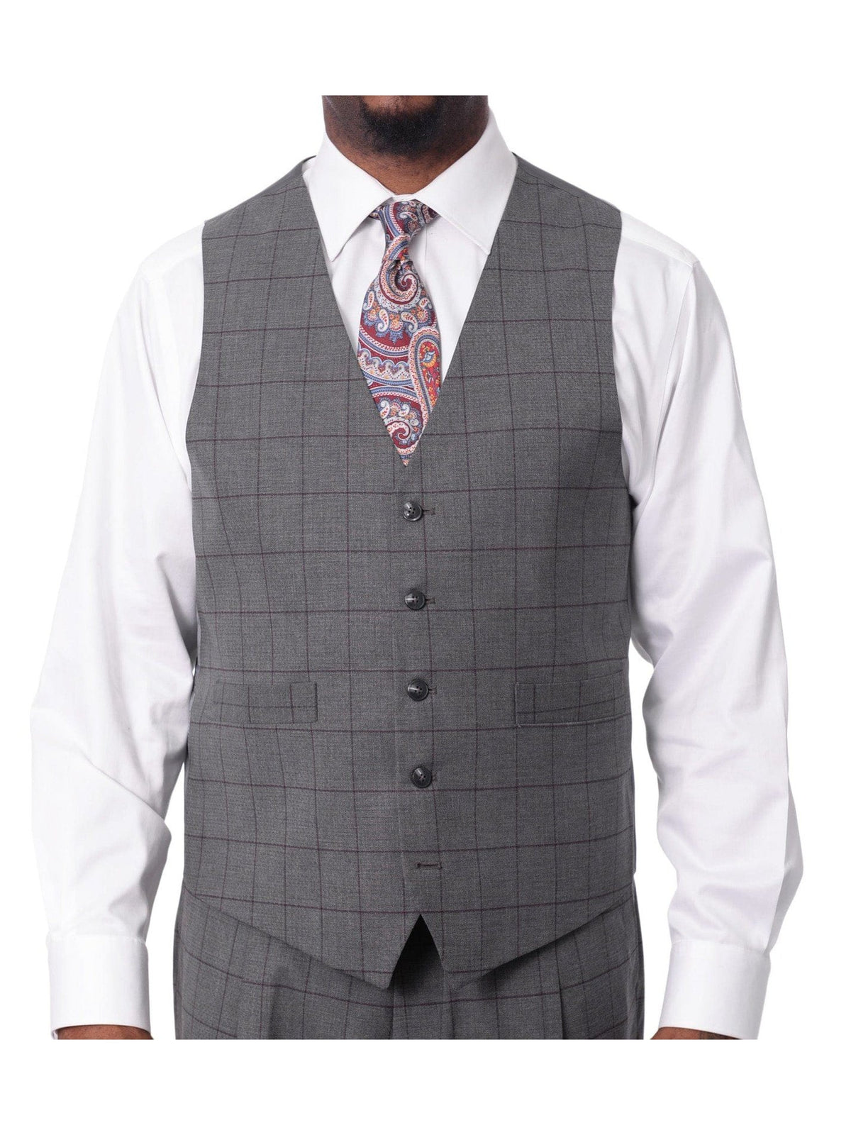Extrema Extrema Mens Gray Check Wool Blend 3 Piece Vested Regular Fit Suit