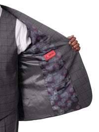 Thumbnail for Extrema Extrema Mens Gray Check Wool Blend 3 Piece Vested Regular Fit Suit