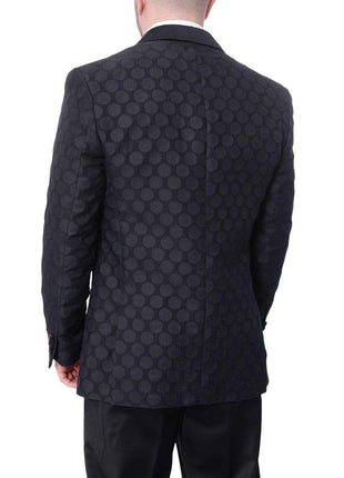 Extrema TUXEDOS Extrema Mens Black Dots Cotton Blend Slim Fit 3 Piece Tuxedo With Peak Lapels