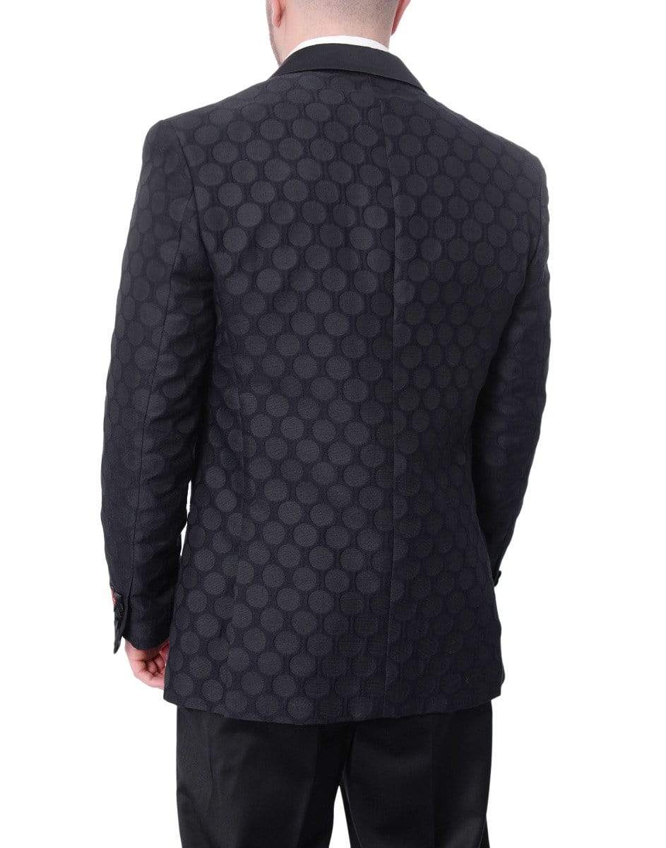 Extrema TUXEDOS Extrema Mens Black Dots Cotton Blend Slim Fit 3 Piece Tuxedo With Peak Lapels