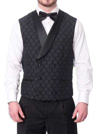 Extrema TUXEDOS Extrema Mens Black Dots Cotton Blend Slim Fit 3 Piece Tuxedo With Peak Lapels