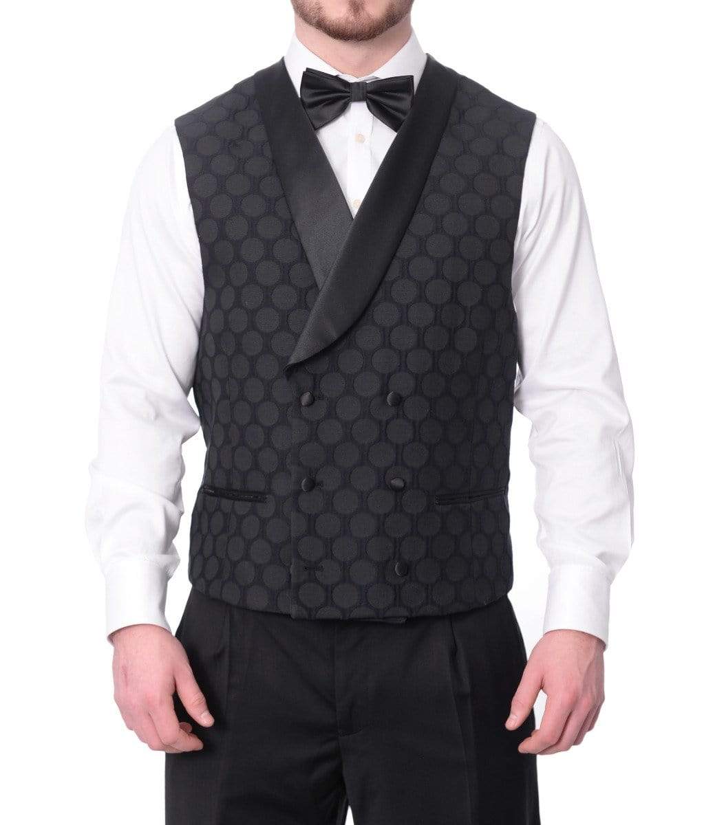 Extrema TUXEDOS Extrema Mens Black Dots Cotton Blend Slim Fit 3 Piece Tuxedo With Peak Lapels