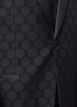 Extrema TUXEDOS Extrema Mens Black Dots Cotton Blend Slim Fit 3 Piece Tuxedo With Peak Lapels
