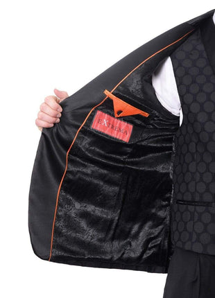 Extrema TUXEDOS Extrema Mens Black Dots Cotton Blend Slim Fit 3 Piece Tuxedo With Peak Lapels