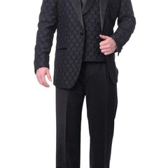 Extrema TUXEDOS XL Extrema Mens Black Dots Cotton Blend Slim Fit 3 Piece Tuxedo With Peak Lapels