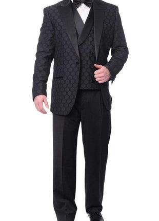 Extrema TUXEDOS XL Extrema Mens Black Dots Cotton Blend Slim Fit 3 Piece Tuxedo With Peak Lapels
