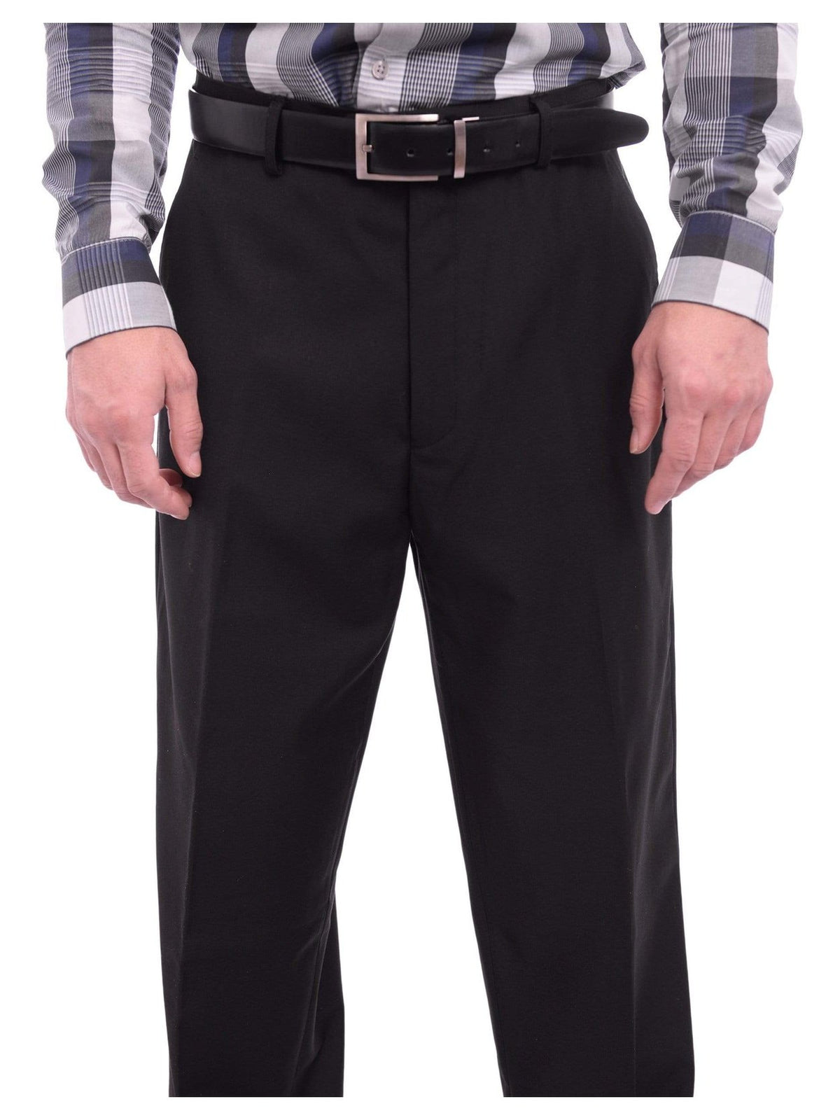 Ferrecci PANTS Ferrecci Regular Fit Solid Black Flat Front Dress Pants