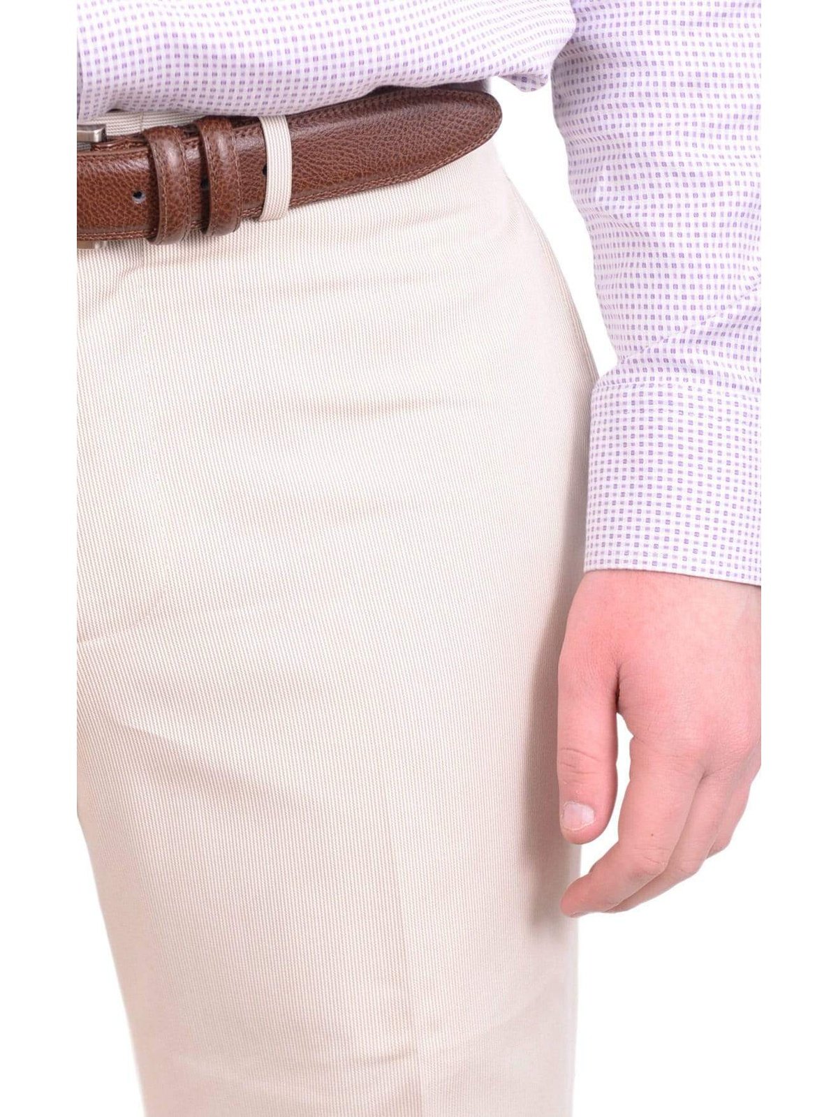 Geoffrey Beene PANTS Geoffrey Beene Classic Fit Tan Corded Flat Front Cotton Blend Dress Pants