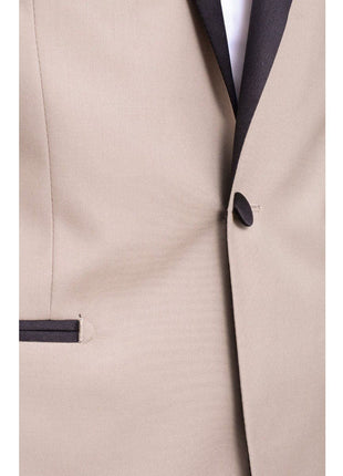 Gino Vitale TUXEDOS Gino Vitale Mens Slim Fit Khaki Tan One Button Tuxedo Suit With Shawl Lapels