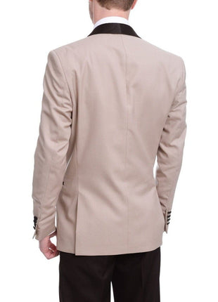Gino Vitale TUXEDOS Gino Vitale Mens Slim Fit Khaki Tan One Button Tuxedo Suit With Shawl Lapels
