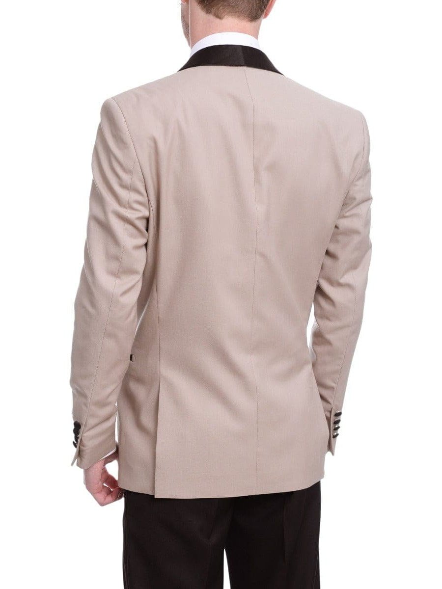 Gino Vitale TUXEDOS Gino Vitale Mens Slim Fit Khaki Tan One Button Tuxedo Suit With Shawl Lapels