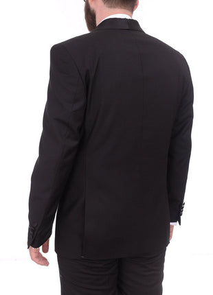Gino Vitale TUXEDOS Gino Vitale Slim Fit Solid Black One Button Tuxedo Suit With Satin Shawl Lapels