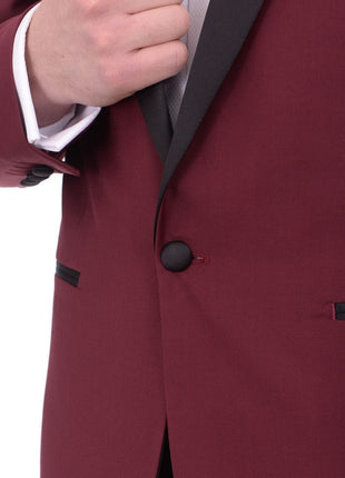Gino Vitale TUXEDOS Gino Vitale Slim Fit Solid Burgundy One Button Tuxedo Suit With Shawl Lapel