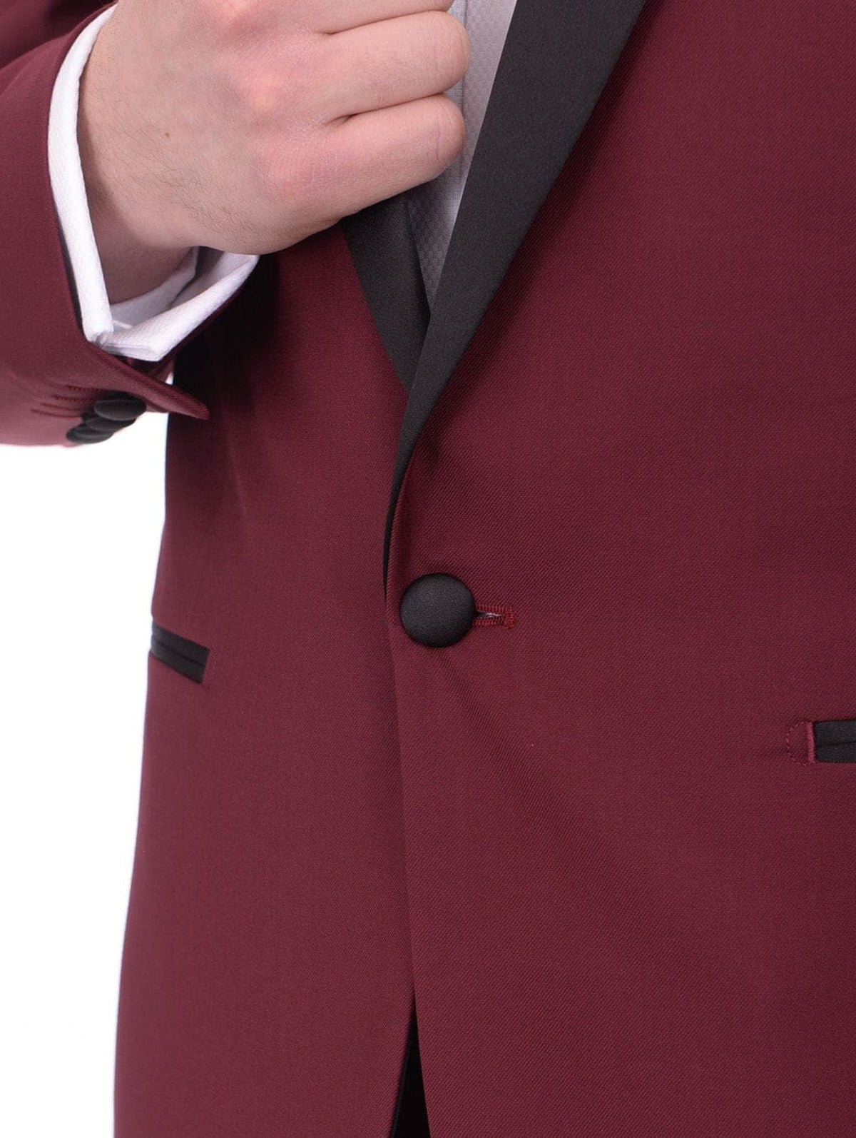 Gino Vitale TUXEDOS Gino Vitale Slim Fit Solid Burgundy One Button Tuxedo Suit With Shawl Lapel