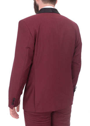 Gino Vitale TUXEDOS Gino Vitale Slim Fit Solid Burgundy One Button Tuxedo Suit With Shawl Lapel